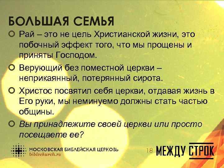 БОЛЬШАЯ СЕМЬЯ ¢ Рай – это не цель Христианской жизни, это побочный эффект того,