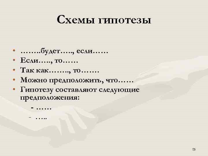 Схемы гипотезы • • • ……. . будет…. . , если…… Если…. . ,