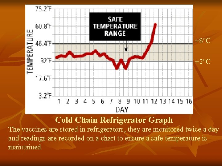 +8°C +2°C Cold Chain Refrigerator Graph The vaccines are stored in refrigerators, they are