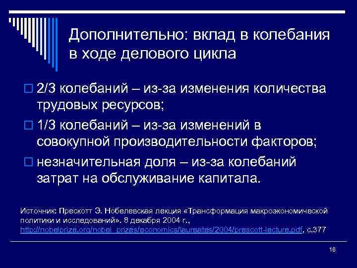 Дополнительно: вклад в колебания в ходе делового цикла o 2/3 колебаний – из за