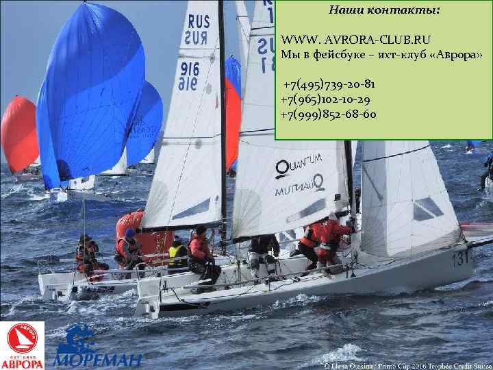 Наши контакты: WWW. AVRORA-CLUB. RU Мы в фейсбуке – яхт-клуб «Аврора» +7(495)739 -20 -81
