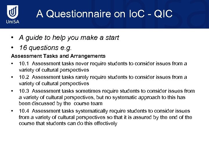 A Questionnaire on Io. C - QIC • A guide to help you make