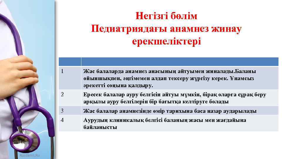 Негізгі бөлім Педиатриядағы анамнез жинау ерекшеліктері 1 2 Ересек балалар ауру белгісін айтуы мүмкін,