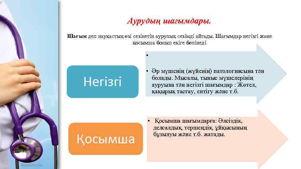 Аурудың шағымдары. Шағым деп науқастың өзі сезінетін аурулық сезімді айтады. Шағымдар негізгі және қосымша