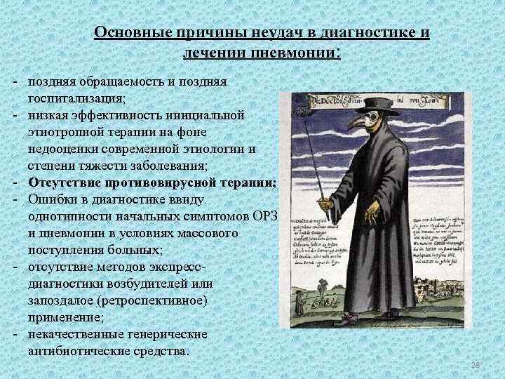 Основные причины неудач в диагностике и лечении пневмонии: - поздняя обращаемость и поздняя госпитализация;