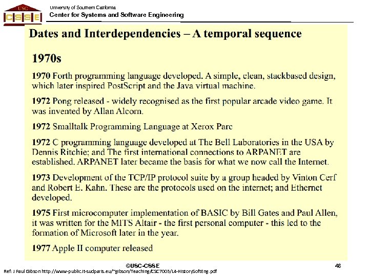 University of Southern California Center for Systems and Software Engineering ©USC-CSSE Ref: J Paul