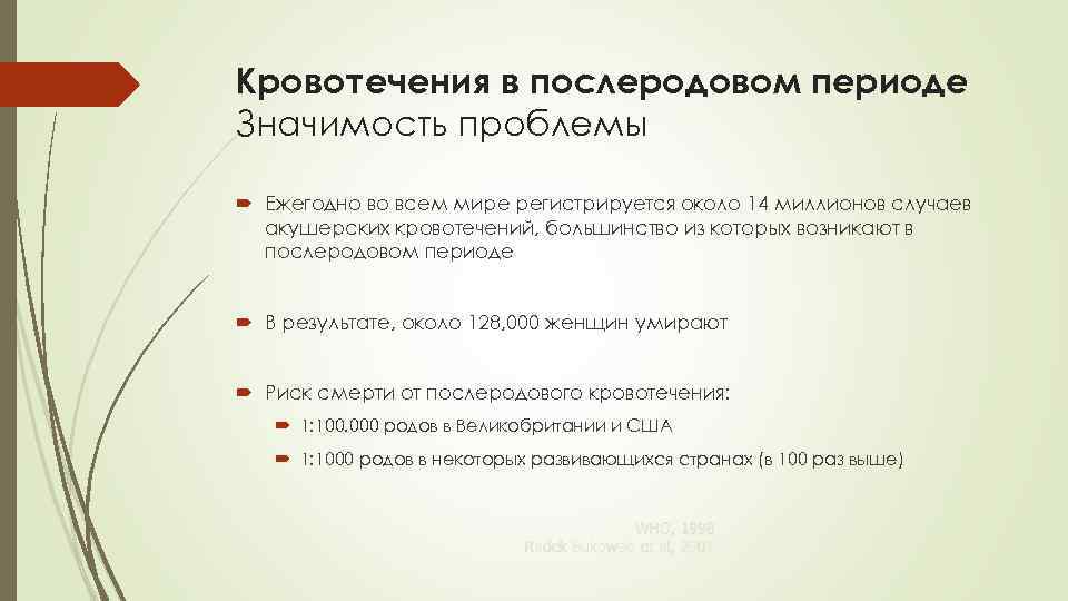 Кровотечения в послеродовом периоде Значимость проблемы Ежегодно во всем мире регистрируется около 14 миллионов