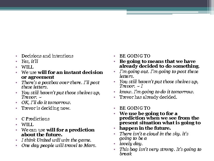  • • Decisions and intentions Yes, it'll WILL We use will for an