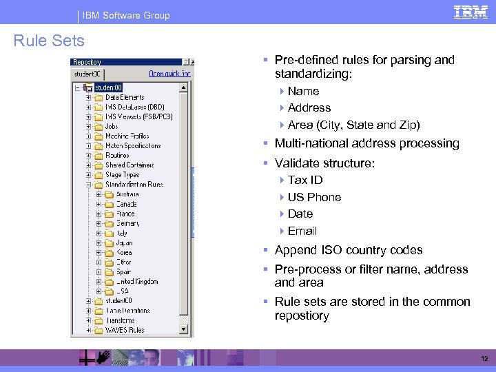 IBM Software Group Rule Sets § Pre-defined rules for parsing and standardizing: 4 Name