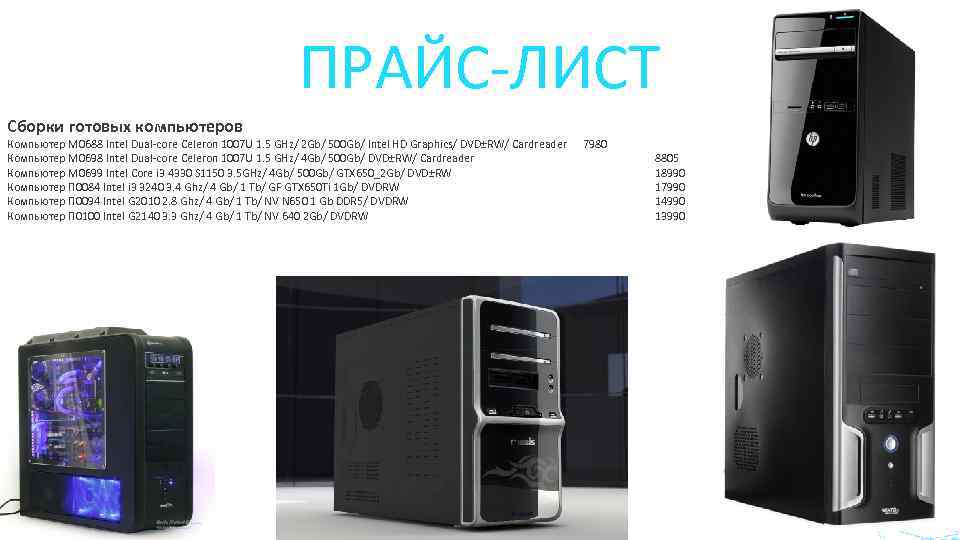 ПРАЙС-ЛИСТ Сборки готовых компьютеров Компьютер М 0688 Intel Dual-core Celeron 1007 U 1. 5