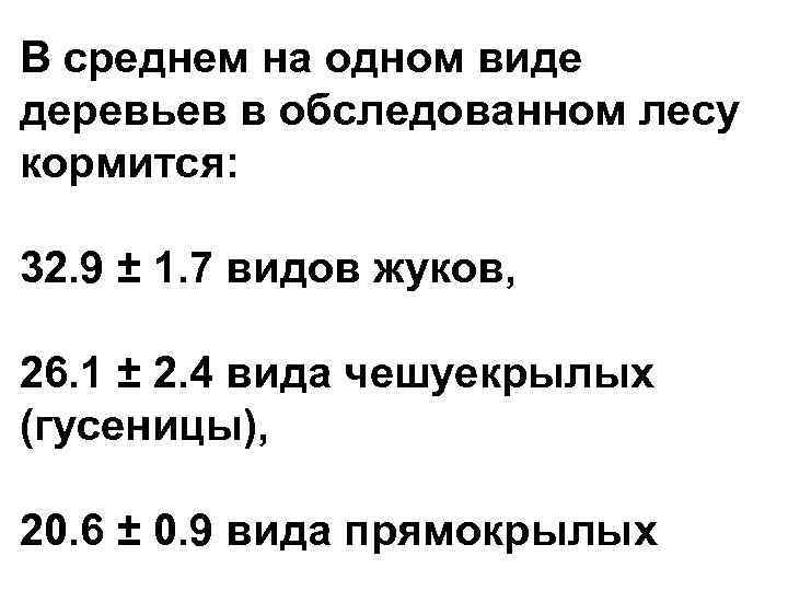 В среднем на одном виде деревьев в обследованном лесу кормится: 32. 9 ± 1.