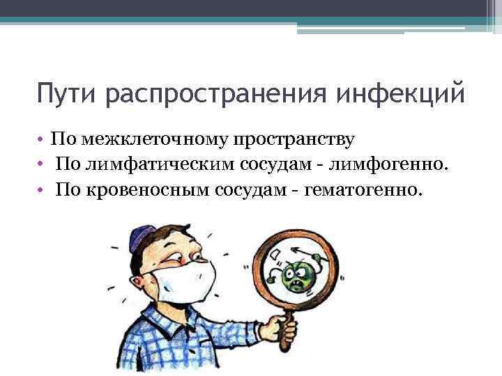 Пути распространения инфекций • По межклеточному пространству • По лимфатическим сосудам - лимфогенно. •