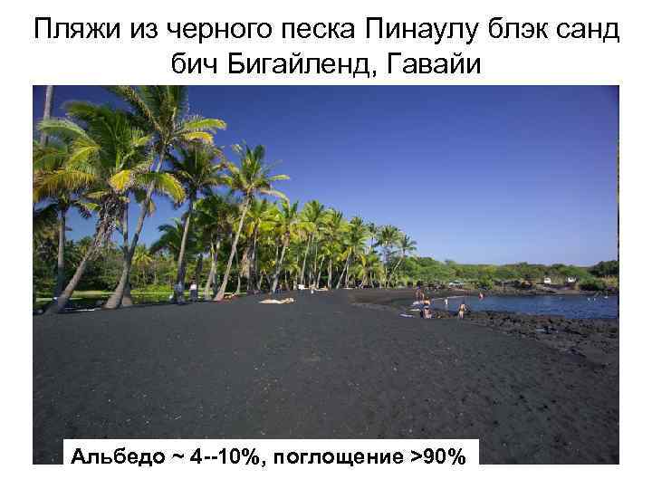 Пляжи из черного песка Пинаулу блэк санд бич Бигайленд, Гавайи Альбедо ~ 4 --10%,