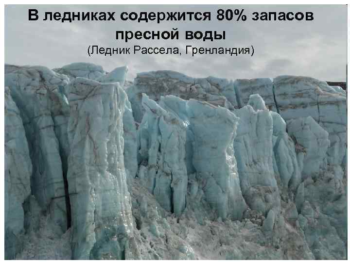 В ледниках содержится 80% запасов пресной воды (Ледник Рассела, Гренландия) 