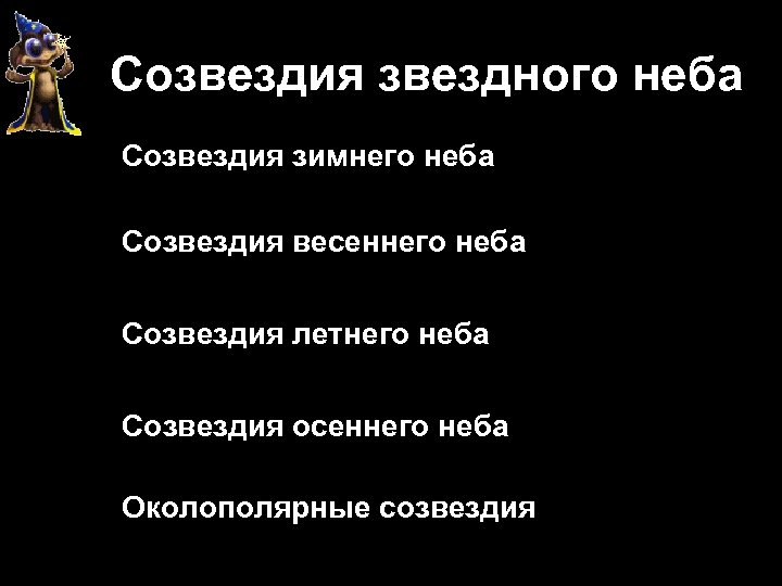 Созвездия звездного неба Созвездия зимнего неба Созвездия весеннего неба Созвездия летнего неба Созвездия осеннего