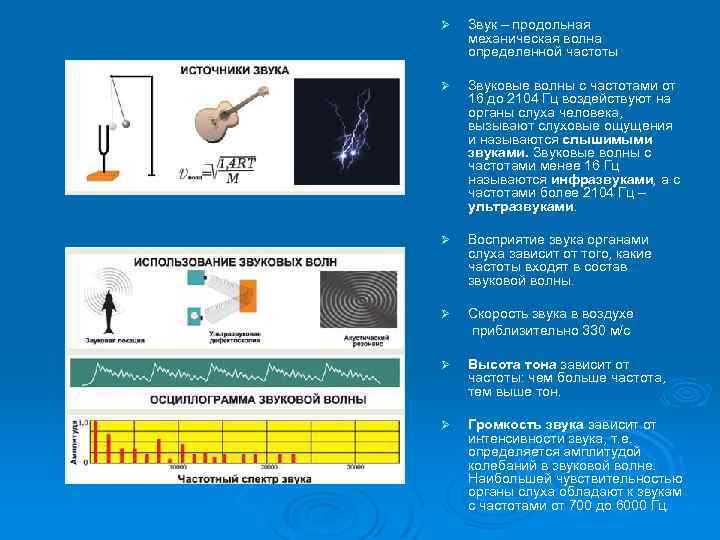 Ø Звук – продольная механическая волна определенной частоты Ø Звуковые волны с частотами от