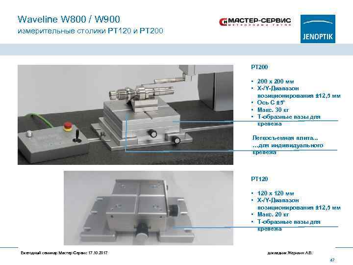 Waveline W 800 / W 900 измерительные столики PT 120 и PT 200 •