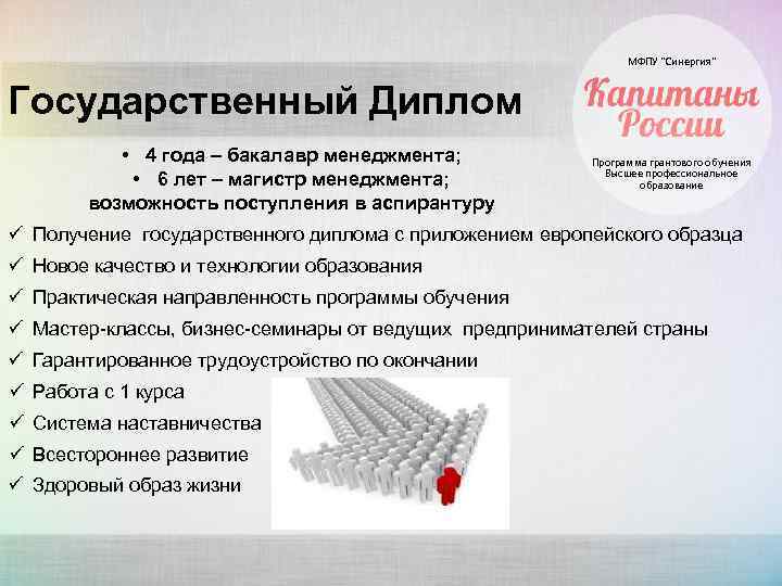 МФПУ “Синергия” Государственный Диплом • 4 года – бакалавр менеджмента; • 6 лет –