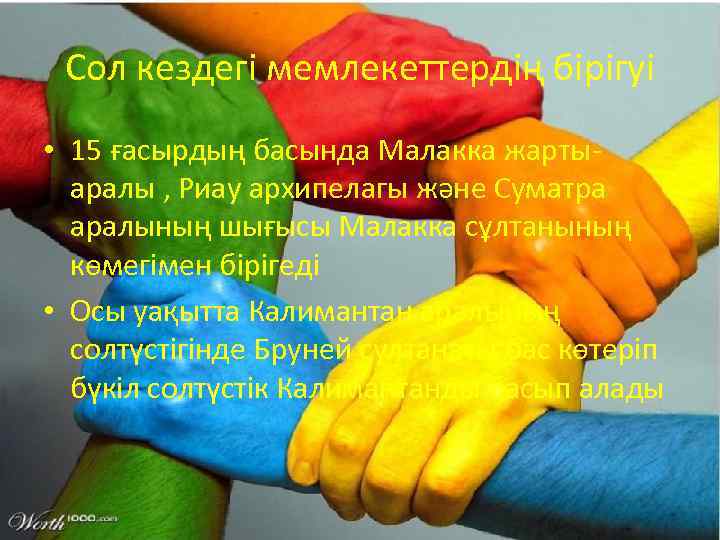 Сол кездегі мемлекеттердің бірігуі • 15 ғасырдың басында Малакка жартыаралы , Риау архипелагы және