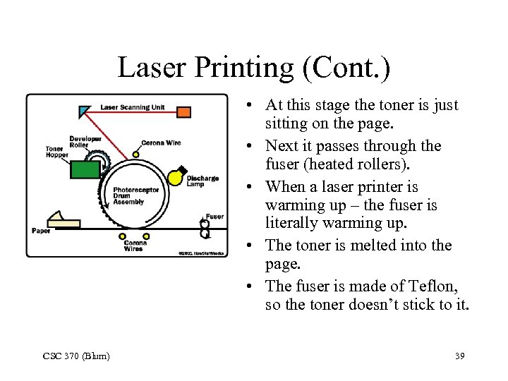 Laser Printing (Cont. ) • At this stage the toner is just sitting on