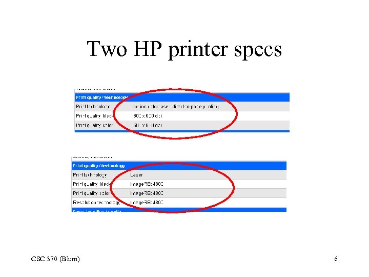 Two HP printer specs CSC 370 (Blum) 6 