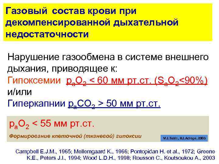Газовый состав крови при декомпенсированной дыхательной недостаточности Нарушение газообмена в системе внешнего дыхания, приводящее