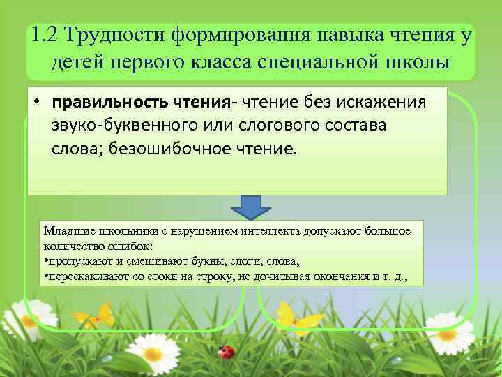 1. 2 Трудности формирования навыка чтения у детей первого класса специальной школы • правильность