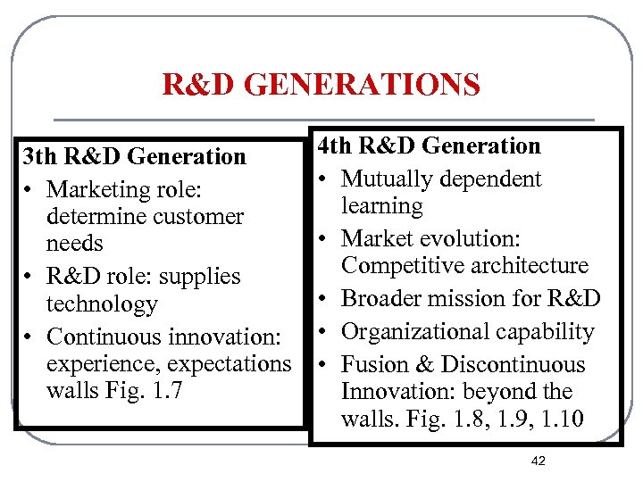 R&D GENERATIONS 3 th R&D Generation • Marketing role: determine customer needs • R&D