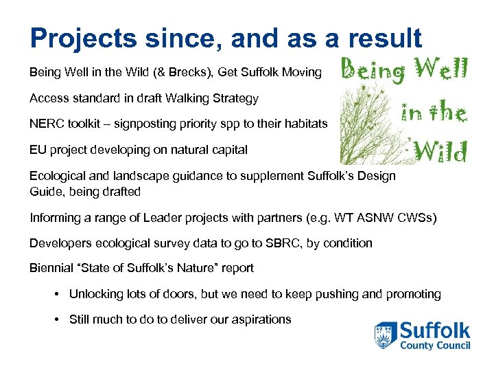 Projects since, and as a result Being Well in the Wild (& Brecks), Get