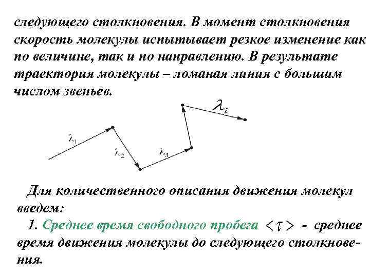 следующего столкновения. В момент столкновения скорость молекулы испытывает резкое изменение как по величине, так