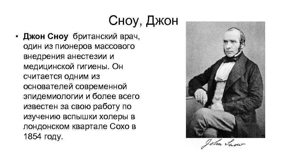 Сноу, Джон • Джон Сноу британский врач, один из пионеров массового внедрения анестезии и