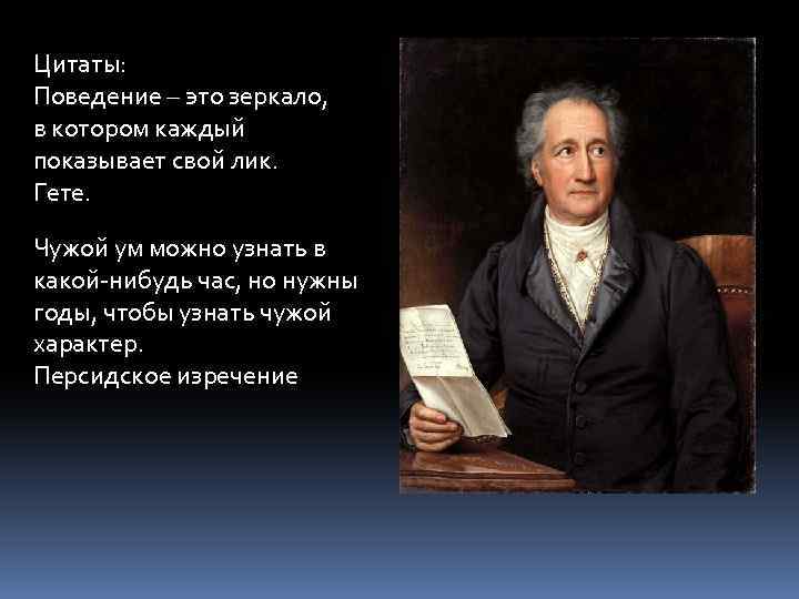 Цитаты: Поведение – это зеркало, в котором каждый показывает свой лик. Гете. Чужой ум