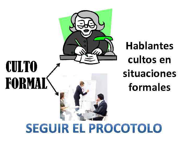 CULTO FORMAL Hablantes cultos en situaciones formales 