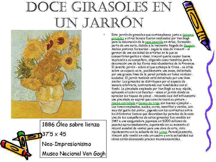 DOCE GIRASOLES EN UN JARRÓN • 1886 Óleo sobre lienzo 37’ 5 x 45