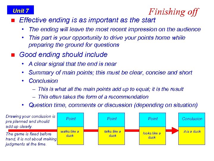 Finishing off Unit 7 n Effective ending is as important as the start •