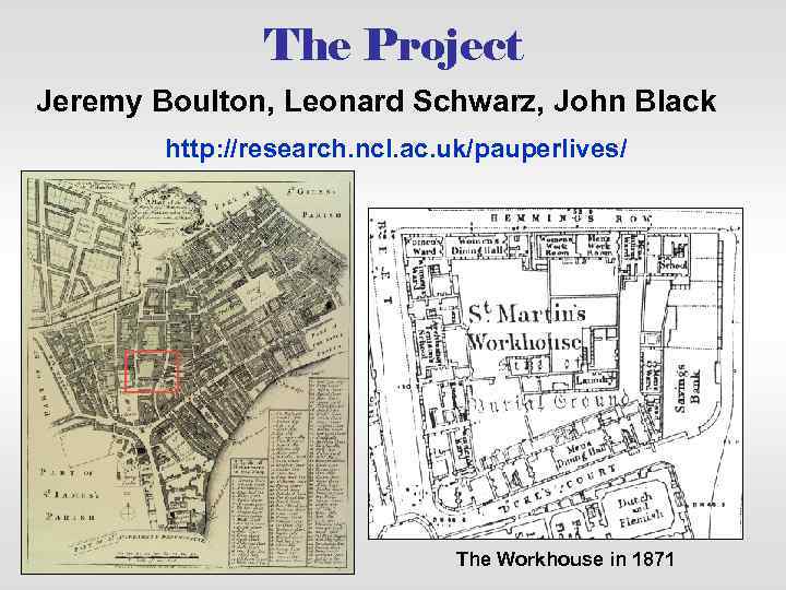 The Project Jeremy Boulton, Leonard Schwarz, John Black http: //research. ncl. ac. uk/pauperlives/ The