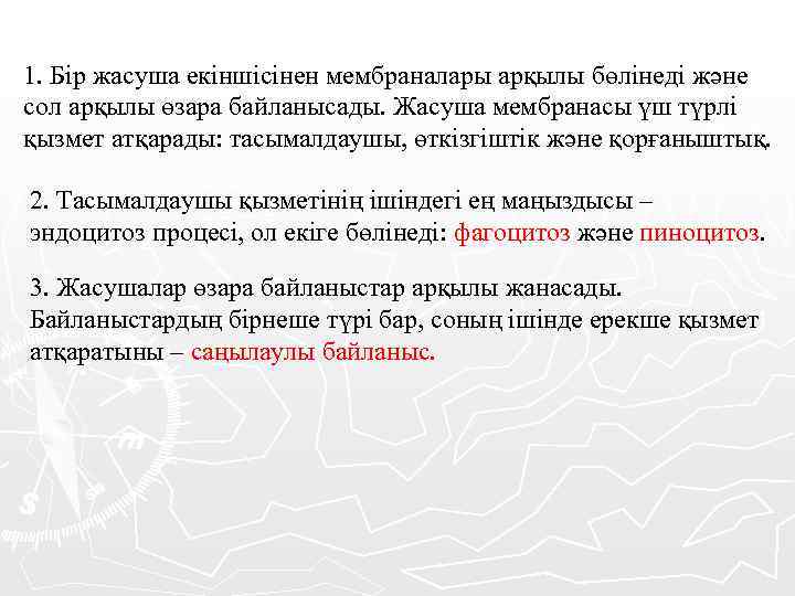 1. Бір жасуша екіншісінен мембраналары арқылы бөлінеді және сол арқылы өзара байланысады. Жасуша мембранасы