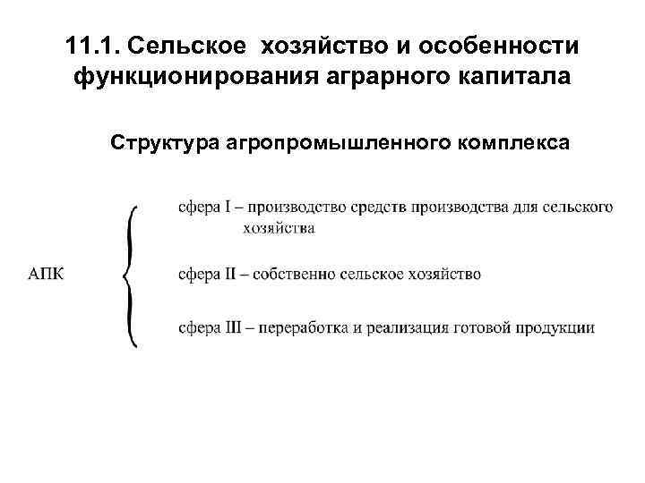 11. 1. Сельское хозяйство и особенности функционирования аграрного капитала Структура агропромышленного комплекса 