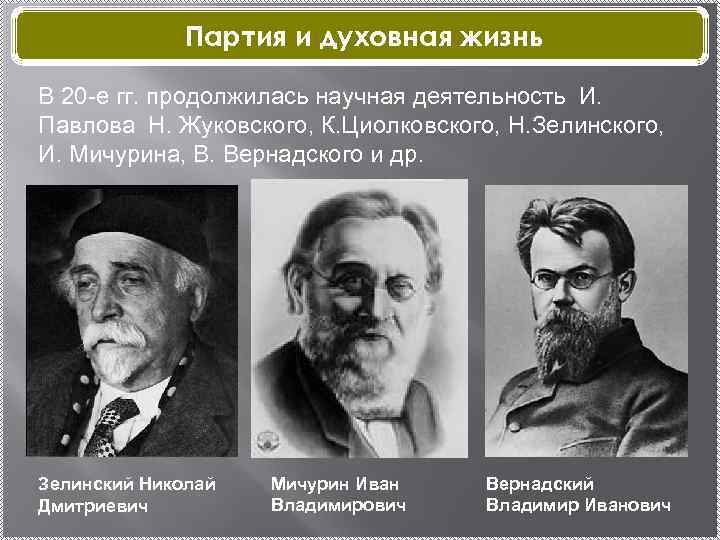 Партия и духовная жизнь В 20 -е гг. продолжилась научная деятельность И. Павлова Н.