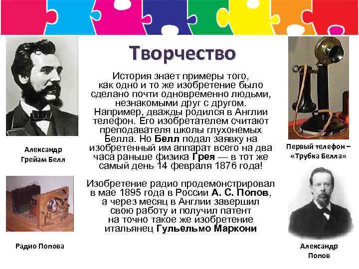 Творчество Александр Грейам Белл История знает примеры того, как одно и то же изобретение