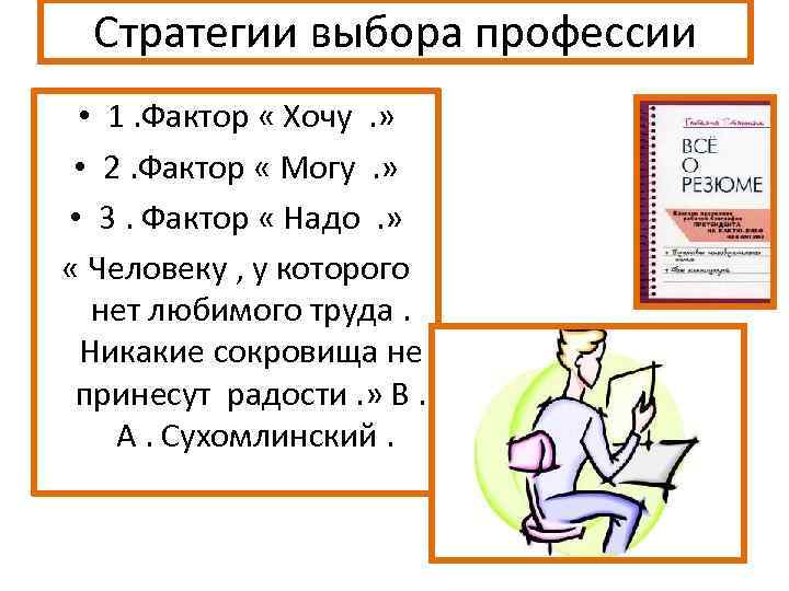 Стратегии выбора профессии • 1. Фактор « Хочу. » • 2. Фактор « Могу.