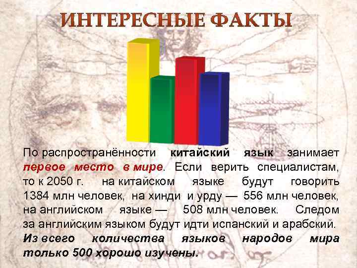 По распространённости китайский язык занимает первое место в мире. Если верить специалистам, то к