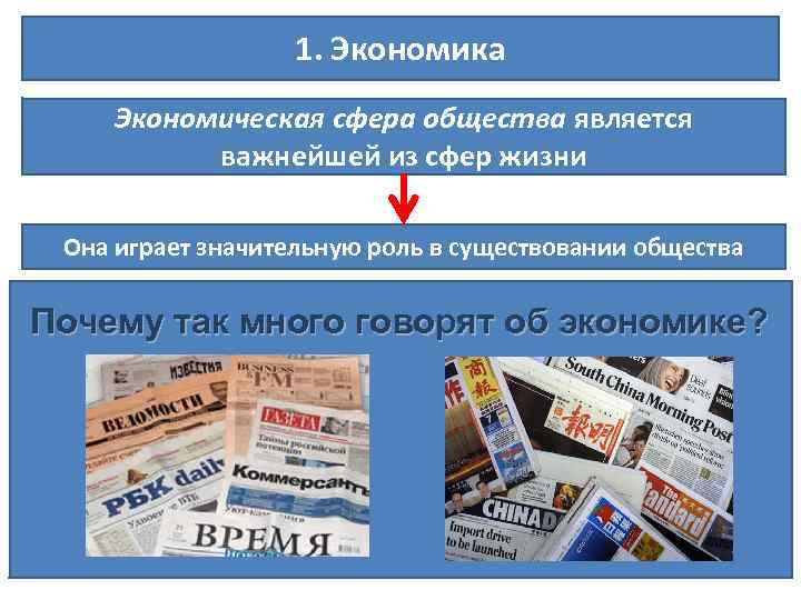 1. Экономика Экономическая сфера общества является важнейшей из сфер жизни Она играет значительную роль