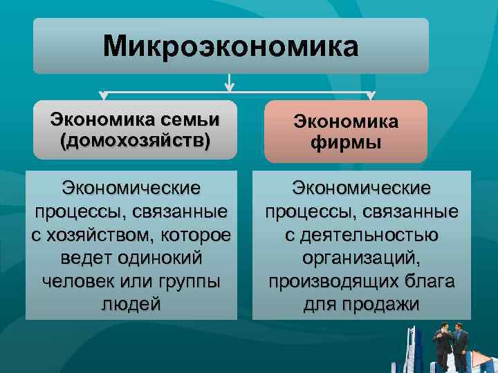 Микроэкономика Экономика семьи (домохозяйств) Экономические процессы, связанные с хозяйством, которое ведет одинокий человек или