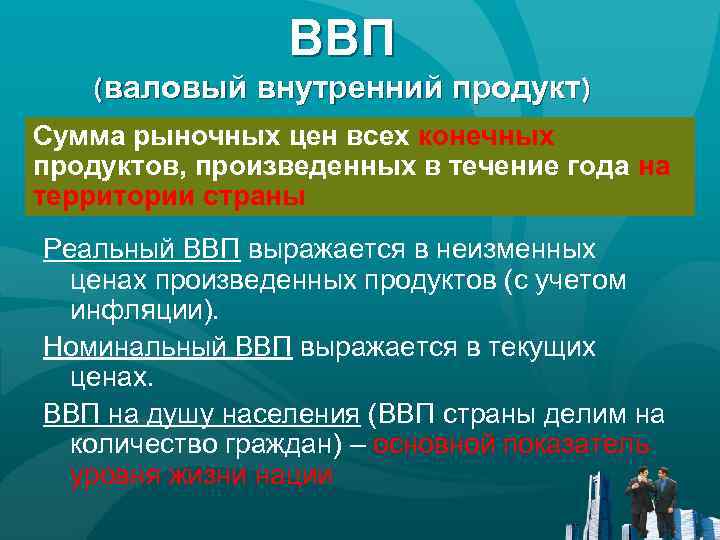 Валовый внутренний продукт представляет собой сумму