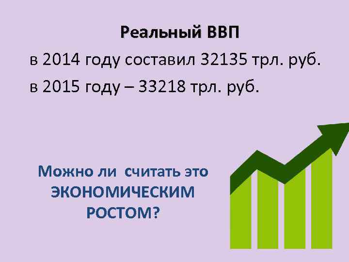 Реальный ВВП в 2014 году составил 32135 трл. руб. в 2015 году – 33218