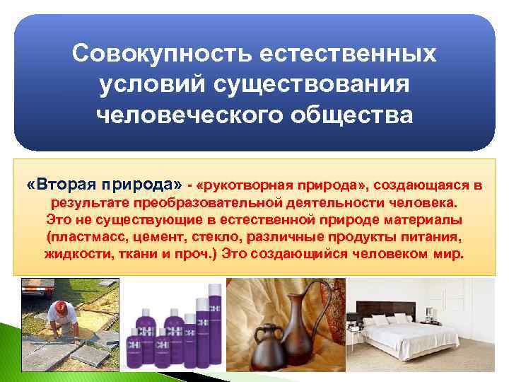 Природа в Совокупность естественных Естественная узком среда обитания Кладовая условий существования ресурсов смысле человека