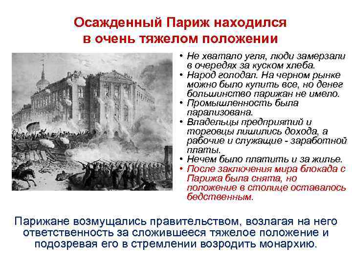 Осажденный Париж находился в очень тяжелом положении • Не хватало угля, люди замерзали в