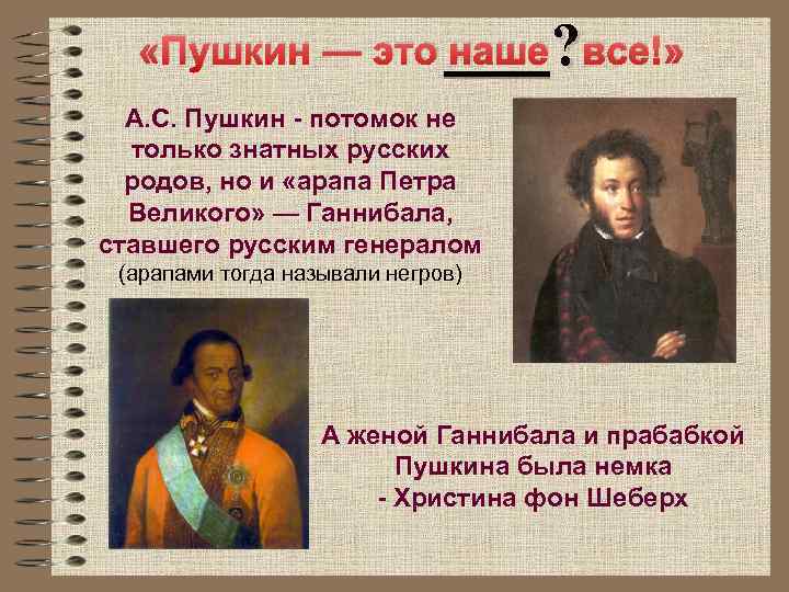  «Пушкин — это наше? все!» А. С. Пушкин потомок не только знатных русских