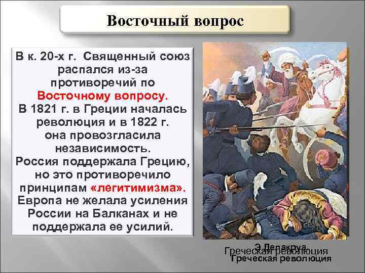 Восточный вопрос В к. 20 -х г. Священный союз распался из-за противоречий по Восточному